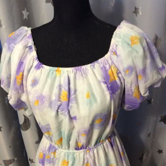 Cottagecore Puffed Sleeves Floral Dress Large L Lined Gathered Neckline - Picture 4 of 7